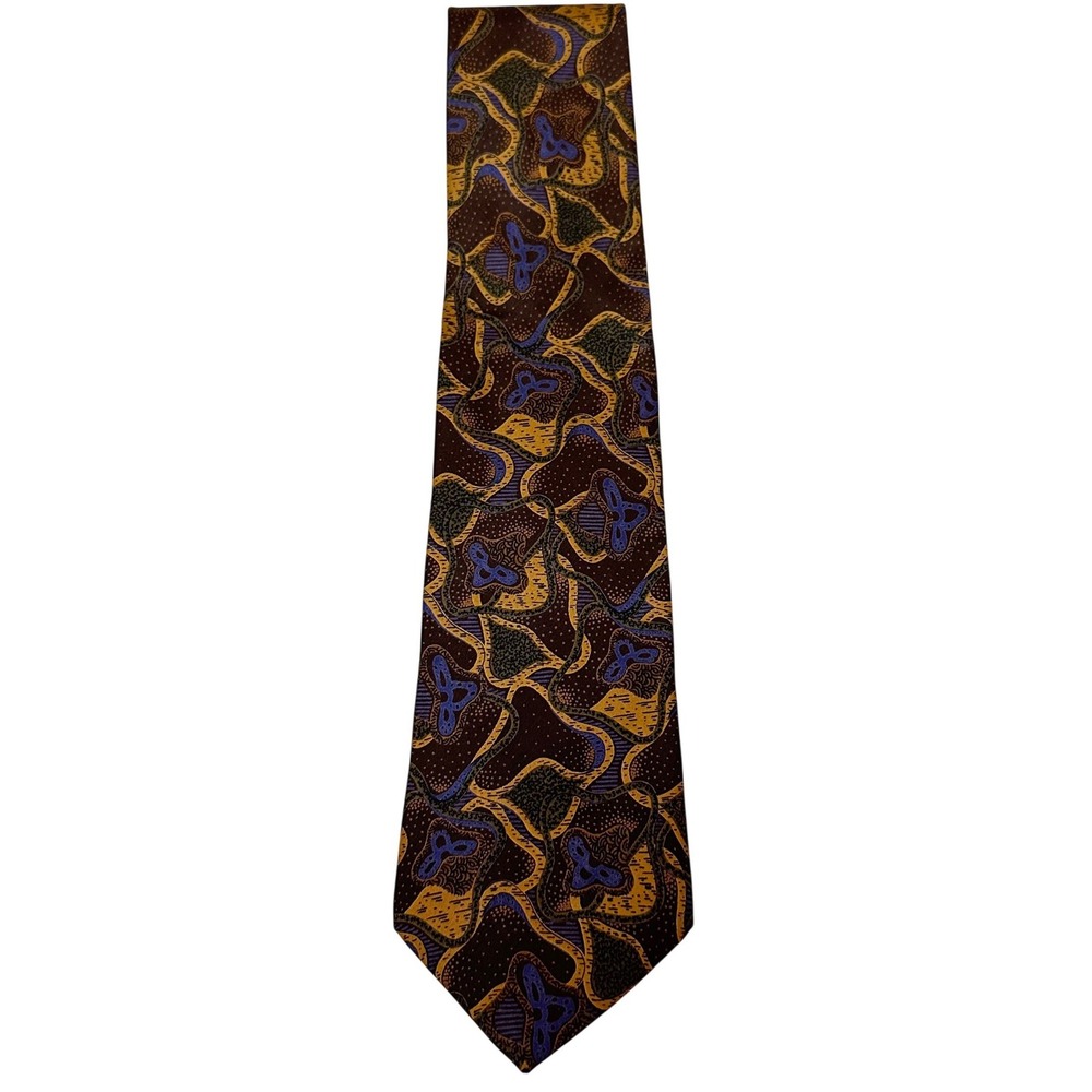 Pierre Balmain Paris Necktie Brown Yellow Abstract Geometric 100% Italian Silk
